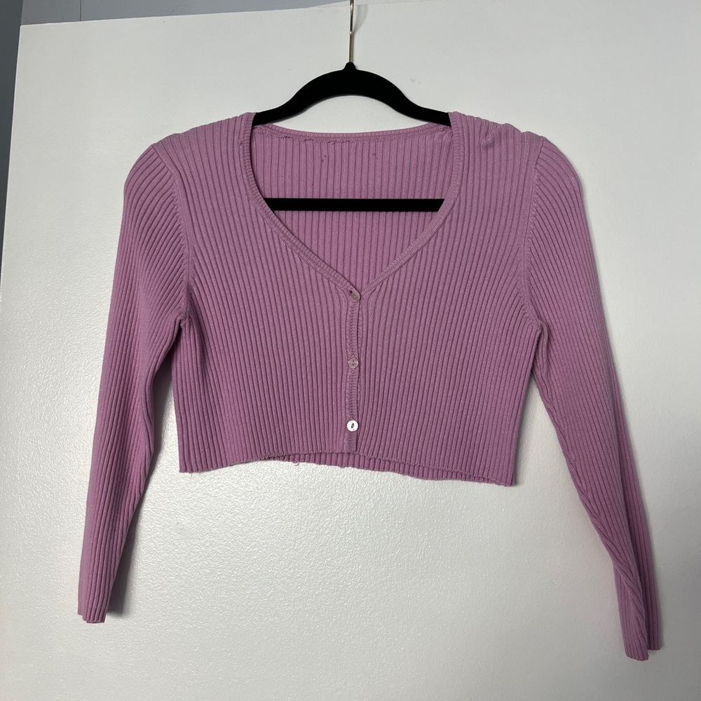 Women's Ribbed Pink Cardigan Top